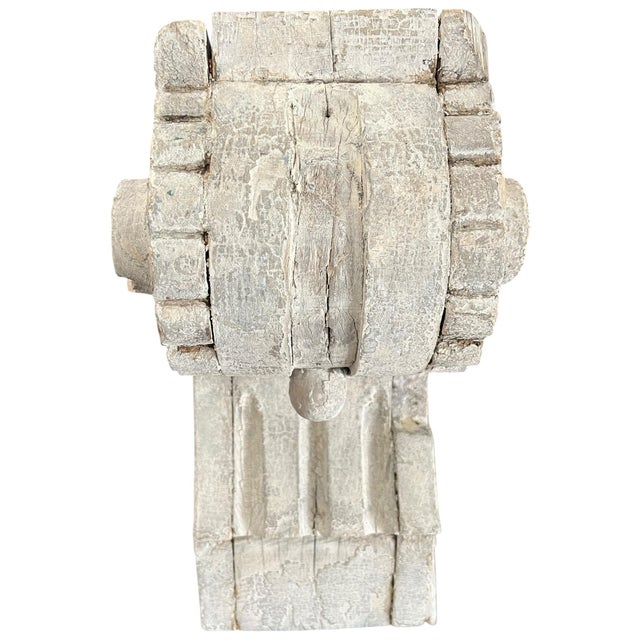 Shabby Chic Antique Hand-Carved Architectural Fragment Corbel Bracket in Original Whitewashed Paint For Sale - Image 3 of 9