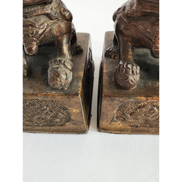 Antique Gilt Bronze Chinese Foo Dogs-A Pair For Sale - Image 9 of 12