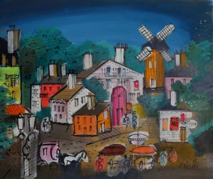 Windmill 1, Charles Cobelle Acrylic on Canvas, Signed Lower Right