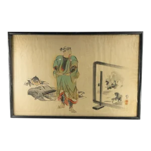 19th Century Japanese Watercolor Painting on Silk of a Samurai Warrior