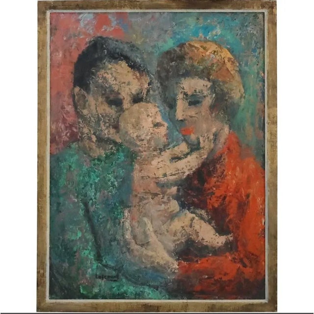 Vintage Expressionist Oil Painting on Canvas of a Family, Circa 1940, Artist Signed Irwin Lefcourt For Sale - Image 10 of 11