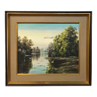 Early 20th Century River Original Oil on Canvas Signed on the Bottom, Framed For Sale