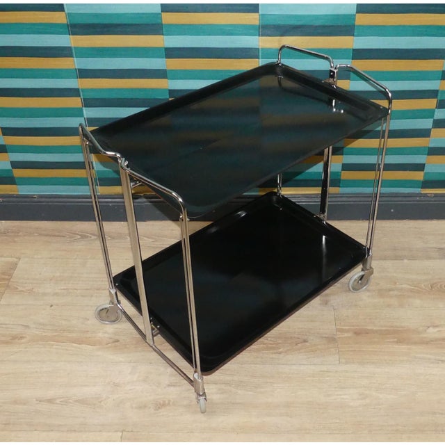 Folding Bar Cart in Black and Chrome from Dinett, 1960s For Sale - Image 13 of 13