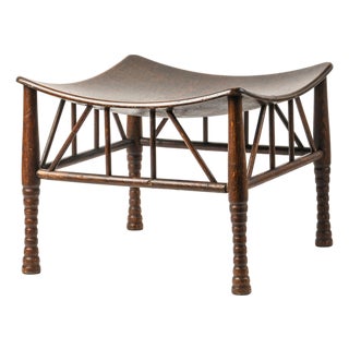 Vintage Egyptian Revival Turned Wood Low Stool For Sale