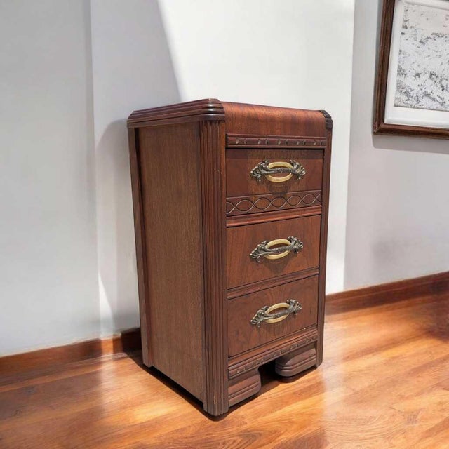 Brown 1930s Art Deco Waterfall Nightstand For Sale - Image 8 of 14