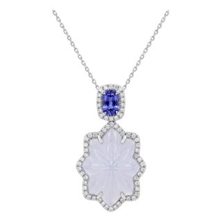 Chalcedony, Diamond and Tanzanite Platinum Pendant Necklace - Fei Liu For Sale