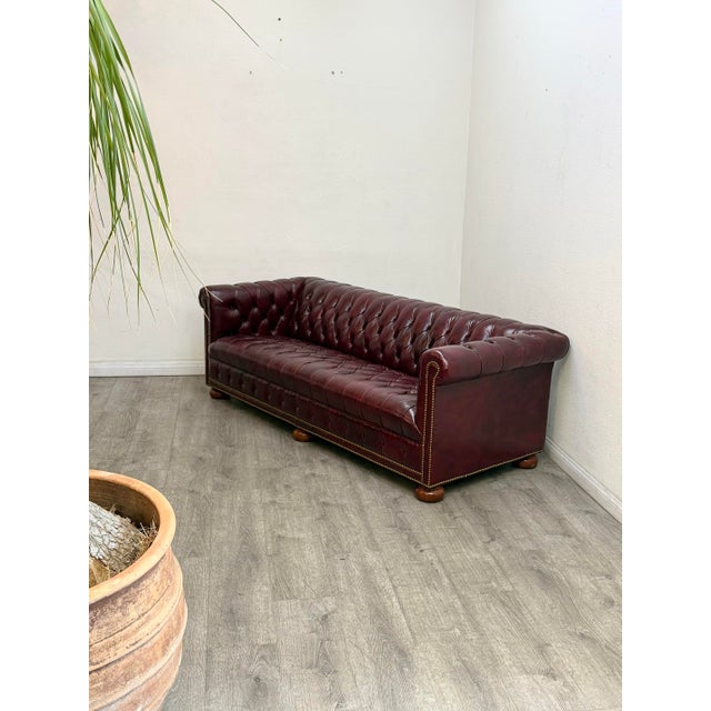 Oxblood Red Leather Chesterfield Sofa For Sale - Image 4 of 11