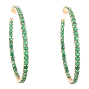 7.33 Ct Round Emerald Big Hoop Earrings in 14k Yellow Gold- a Pair