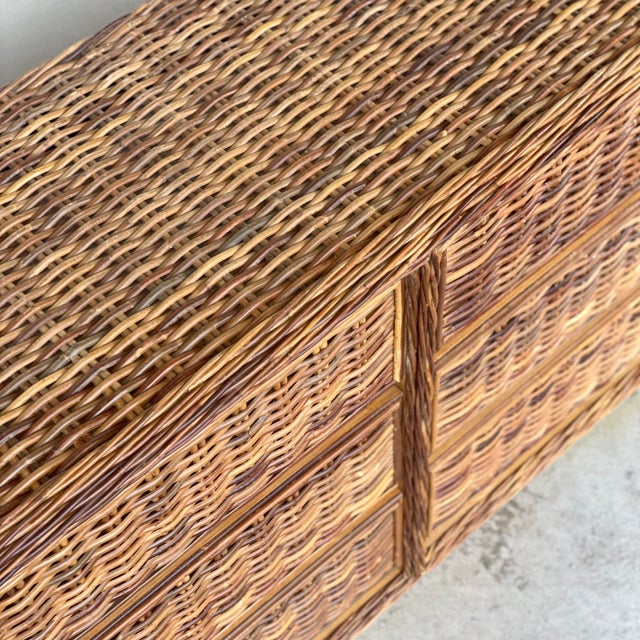 1970s Coastal Wicker Waterfall Double Dresser For Sale - Image 9 of 11