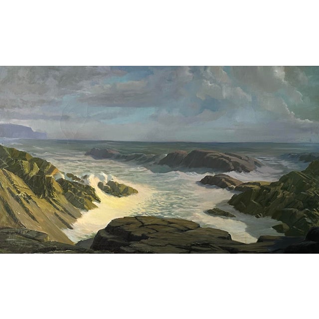 Large Vintage Realistic Framed Seascape Oil Painting on Canvas Signed Lockwood For Sale - Image 4 of 6