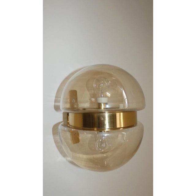 Peill & Putzler Double-Cap Wall Light in Amber Glass and Brass from Peill & Putzler, Germany, 1960s For Sale - Image 4 of 18