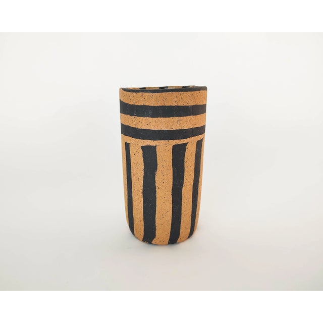 2020s Black and Tan Striped Nerikomi Vase by Fizzy Ceramics For Sale - Image 5 of 11