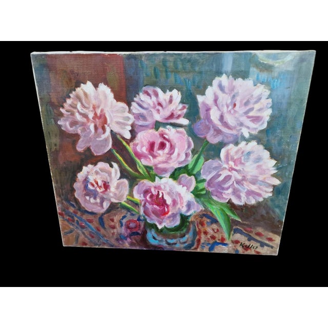 Keller, Still Life with Peonies, 1924, Oil on Canvas For Sale - Image 4 of 4