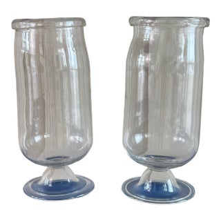 Pair of Large Scale Clear Footed Ralph Lauren Hurricane Vases - 21.5” For Sale