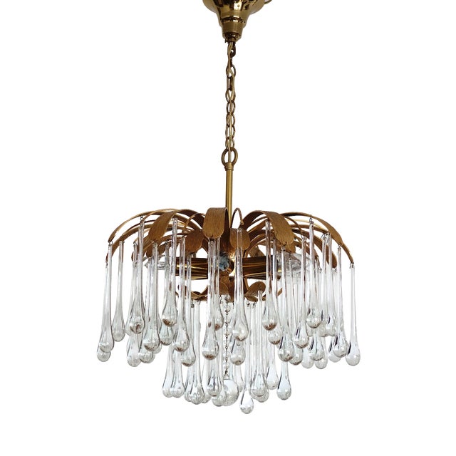 Brass and Crystal Drop Chandelier from Palwa, 1960s For Sale