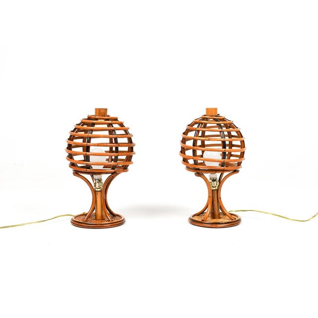 Beautiful pair of table lamps in bamboo and rattan in the style of Louis Sognot. Made in Italy in the 1960s. Bamboo /...