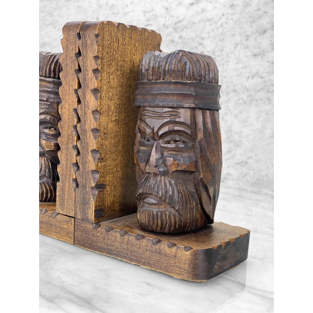 Mid 20th Century Mid-Century Carved Wood Figural Tiki Bookends - a Pair For Sale - Image 5 of 10