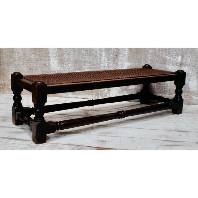 Wood Antique Oak Rattan Stool, 1900 For Sale - Image 7 of 13