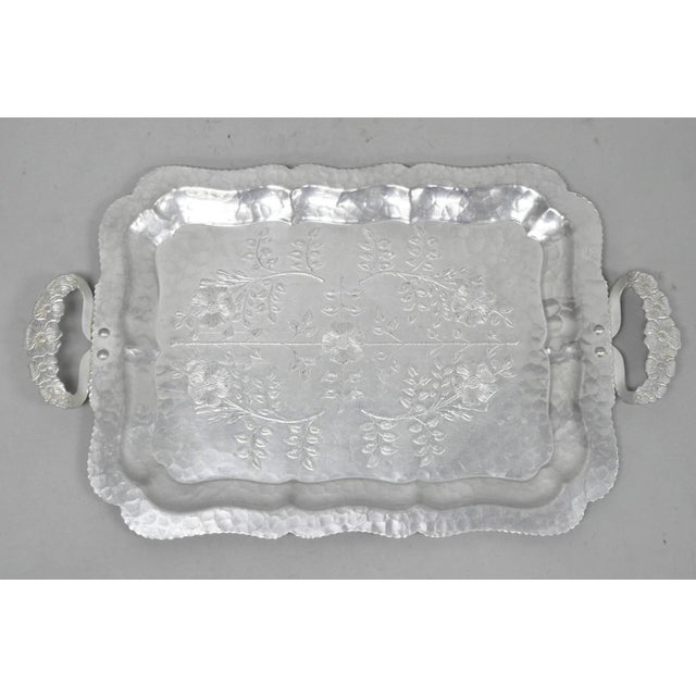 Vintage Victorian Continental Silver Co "Wild Rose" 1055 Hammered Aluminum Tray For Sale - Image 13 of 13