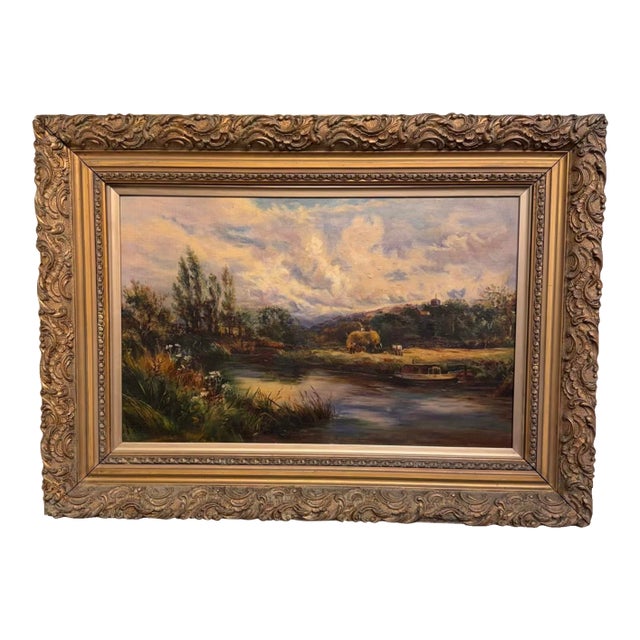 Early 20th Century Oil on Canvas "Over the River" For Sale