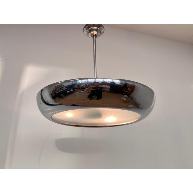 Bauhaus Chrome UFO Pendant attributed to Josef Hurka for Napako, 1940s For Sale - Image 3 of 9