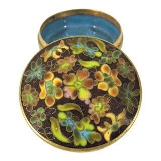 Vintage Chinese Autumn Flowers Enamel & Brass Cloisonné Pill or Trinket Box For Sale