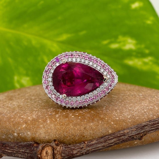 5.2cts Rubellite Tourmaline Ring With Natural Diamonds Accents: Solid 14k Gold, Size 6.75 For Sale - Image 4 of 8