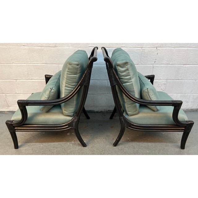 Wood Mid-Century Chinese Chippendale Style Ebonized Bamboo Lounge Chairs by LaCor For Sale - Image 7 of 16