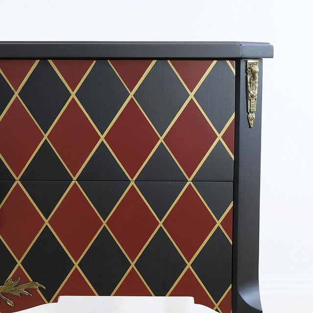 Unique mid century piece professionally hand painted in eco friendly color and details in gold leaf. Working original key...