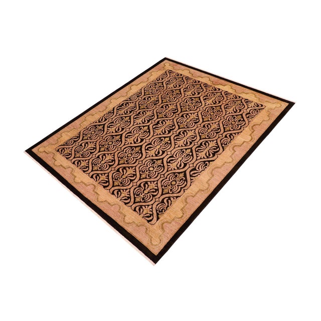 Shabby Chic Shabby Chic Ziegler Black Tan Hand-Knotted Wool Rug - 8'0'' X 9'8'' For Sale - Image 3 of 8
