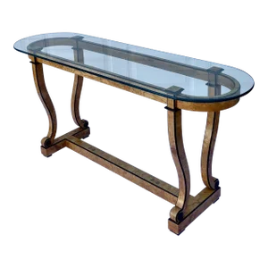 Vintage Glass and Maple Console Sofa Table