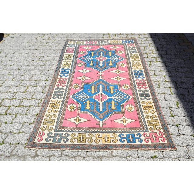 Vintage Pink and Blue Oushak Area Rug For Sale - Image 11 of 11