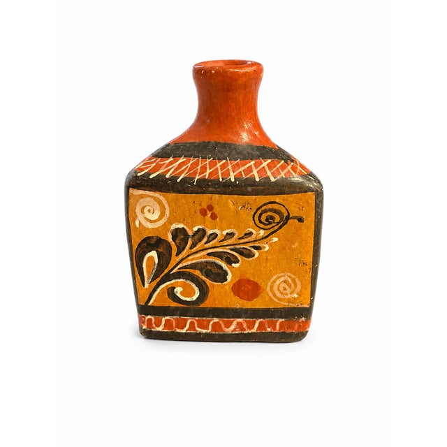 1960s Vintage 1960s–1970s Tonalá-Style Hand-Painted Folk Art Pottery Bottle Vase For Sale - Image 5 of 8