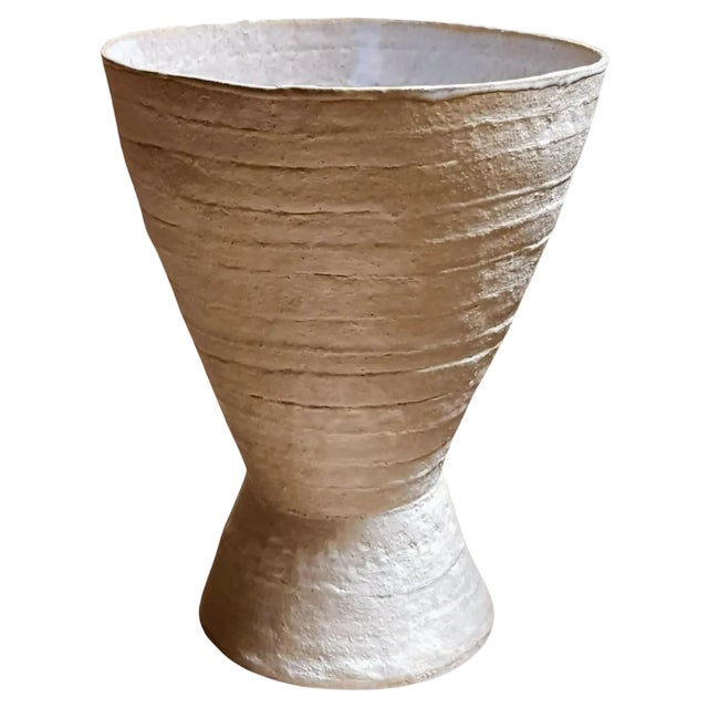 Beige Stoneware Krater Vase by Elena Vasilantonaki For Sale