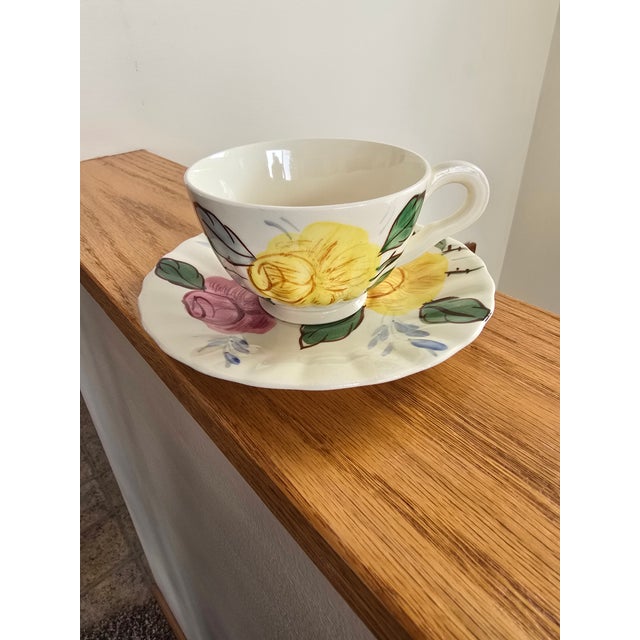 Ceramic Vintage Hand-Painted Floral Tea Set With Cups, Saucers & Plates – 16 Pieces For Sale - Image 7 of 8