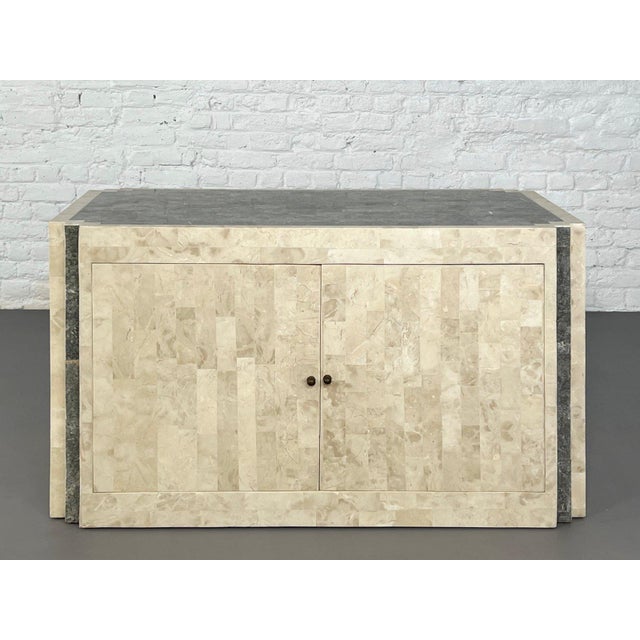 Vintage Sideboard in Stone Marquetry and Brass Inlay, 1980s For Sale - Image 12 of 12