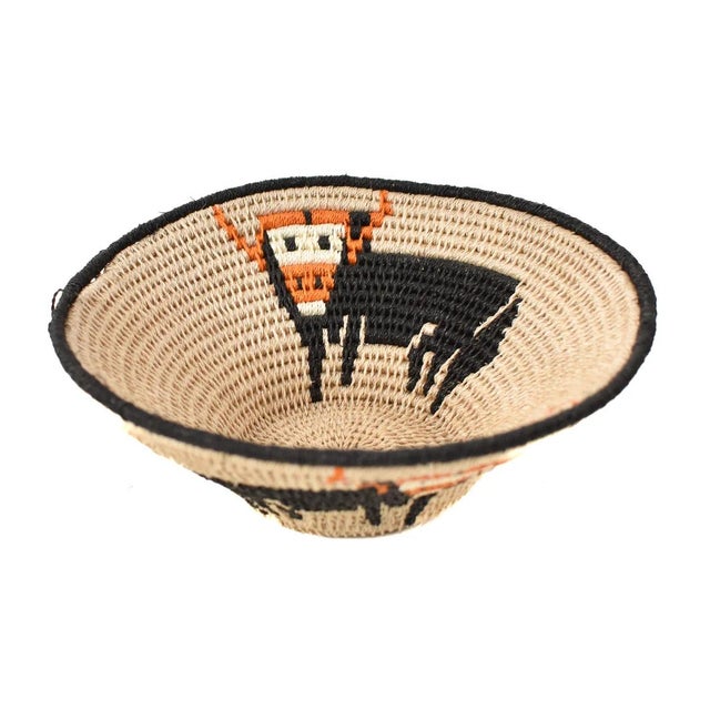 Early 20th Century Sisal Handwoven Cape Buffalo Basket Eswatini 7inch For Sale