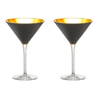 Nicolette Mayer Oro 24k Crystal Martini Glass, Black, Set of 2 Glasses in Gift Tube For Sale