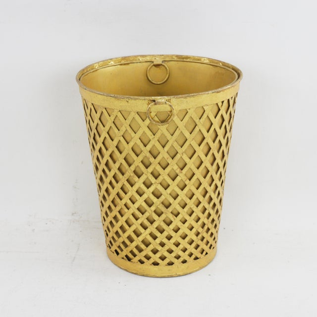 Vintage Gold-Tone Woven Metal Bucket / Wastebasket With Charm For Sale In New York - Image 6 of 10