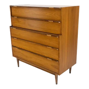 Mid-Century Modern Walnut 5 Drawers High Chest Dresser