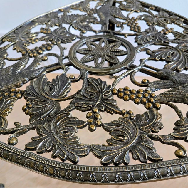 Metal Mid 20th Century Italian Hollywood Regency Brass “Tous-Les-Trois” Heron & Grapevine Two-Tier Side Table, Marked Italy For Sale - Image 7 of 12