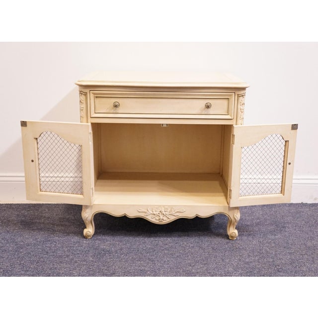 Late 20th Century Kindel Furniture Rochelle Collection Cream Pained Country French Provincial 26" Cabinet Nightstand W. Grilled Doors 311-41-41 For Sale - Image 5 of 16