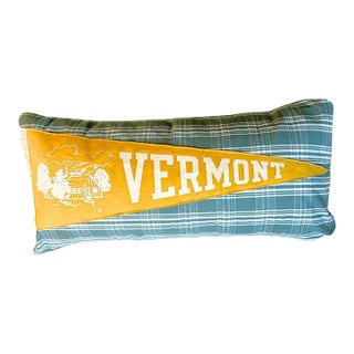 Vermont Large Vintage Pennant on New Woven Throw Pillow For Sale