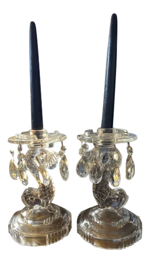 Late 20th Century Chinoiserie Glass Koi Candlesticks - a Pair