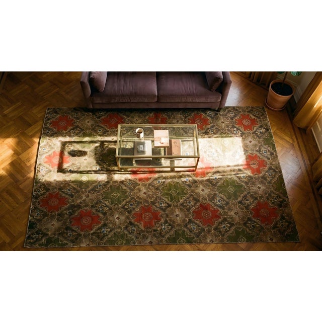 1850s Olive Red Star Medallion Antique American Ingrain Carpet 8' 2'' X 12' 9'' Wowen Wool Rug For Sale - Image 15 of 15