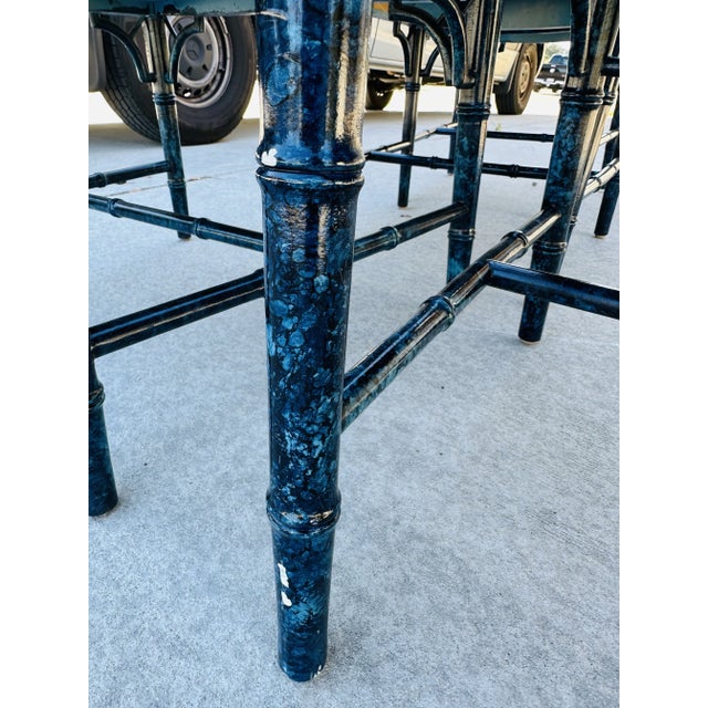 Faux Turquoise Chinese Chippendale Dining Chairs, Set of Six For Sale - Image 4 of 9