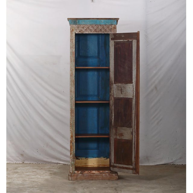 Armoire Constructed From an Antique Indian Painted Teakwood Door and Elements For Sale In Santa Fe - Image 6 of 7