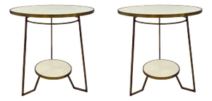 Jonathan Charles Contemporary Gold and Ivory Crackle End Tables Pair