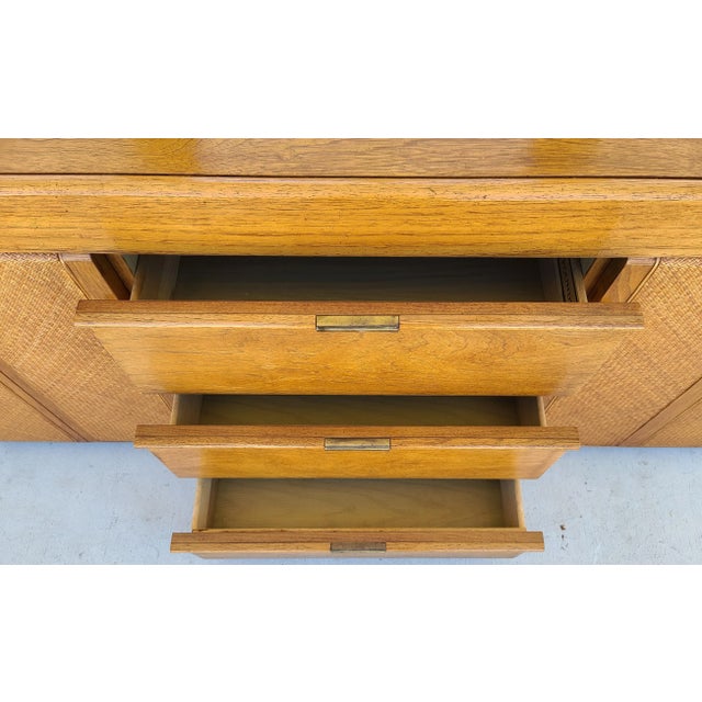 Wood Vintage Founders MCM Dresser With Glass Top & Mirror For Sale - Image 7 of 14