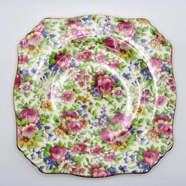 Vintage 1940s Royal Winton "Summertime" Square Chintz Dessert Plate For Sale In Cincinnati - Image 6 of 11